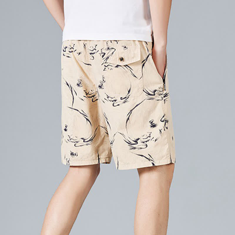 Buddha Stones Sommerliche Herren-Shorts aus Baumwolle mit Kordelzug, abstraktem Print und Taschen - image 2