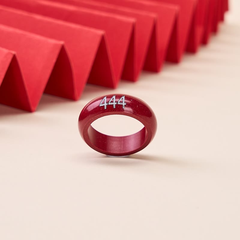 Buddha Stones Runder Ring aus Zinnober mit geschnitzter Engelszahl 444 und Engelszahl 888 – Segensring - image 3