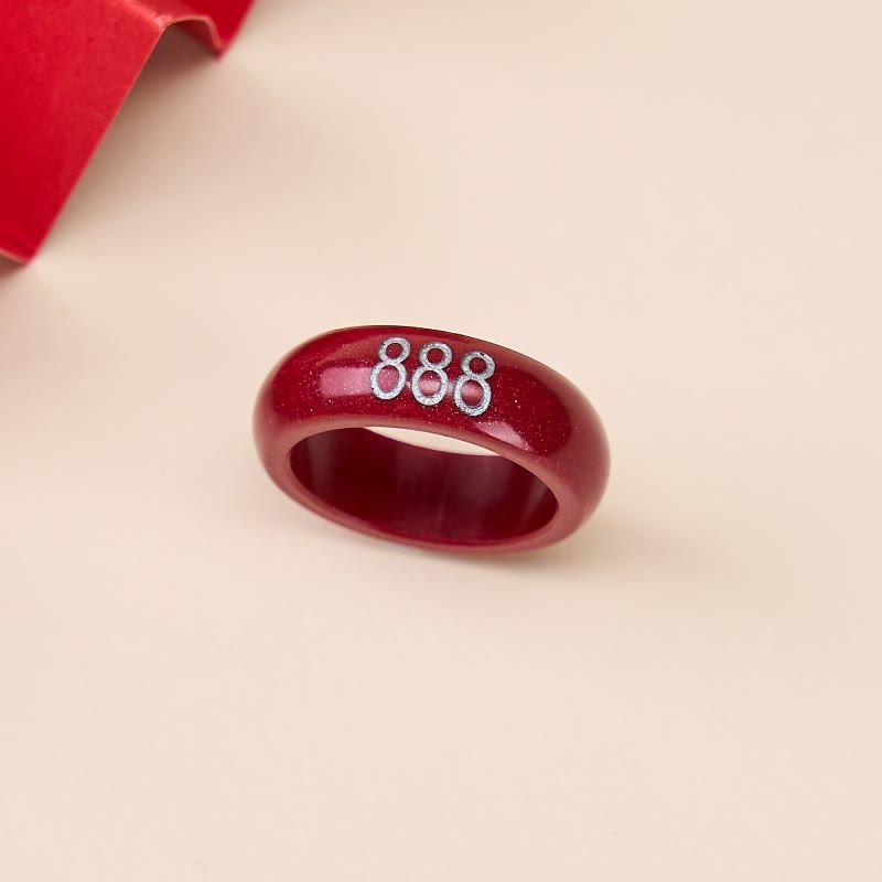 Buddha Stones Runder Ring aus Zinnober mit geschnitzter Engelszahl 444 und Engelszahl 888 – Segensring - image 9