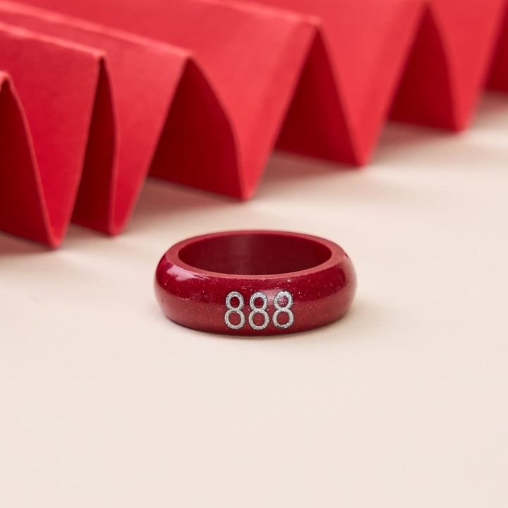 Buddha Stones Runder Ring aus Zinnober mit geschnitzter Engelszahl 444 und Engelszahl 888 – Segensring - Silberne Engelszahl 888 - 22 mm - image 8