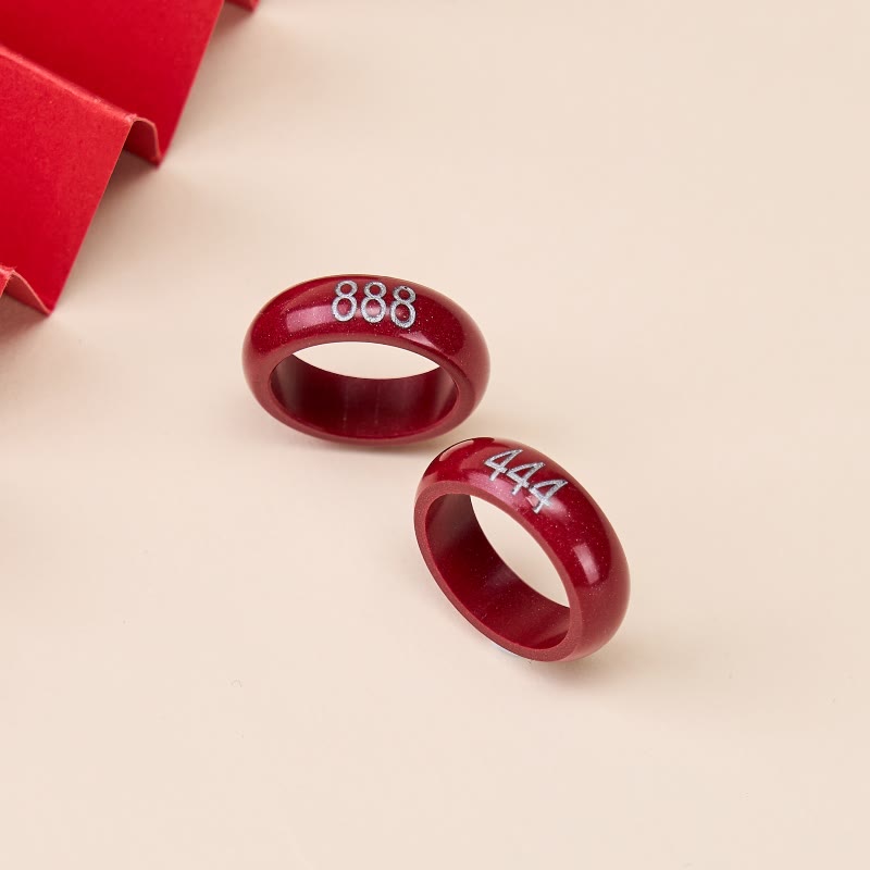 Buddha Stones Runder Ring aus Zinnober mit geschnitzter Engelszahl 444 und Engelszahl 888 – Segensring - image 1