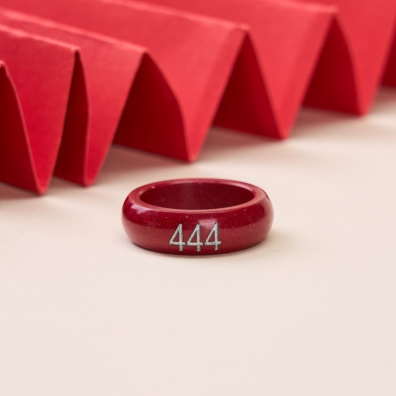 Buddha Stones Runder Ring aus Zinnober mit geschnitzter Engelszahl 444 und Engelszahl 888 – Segensring - Silberne Engelszahl 444 - 22 mm - image 2
