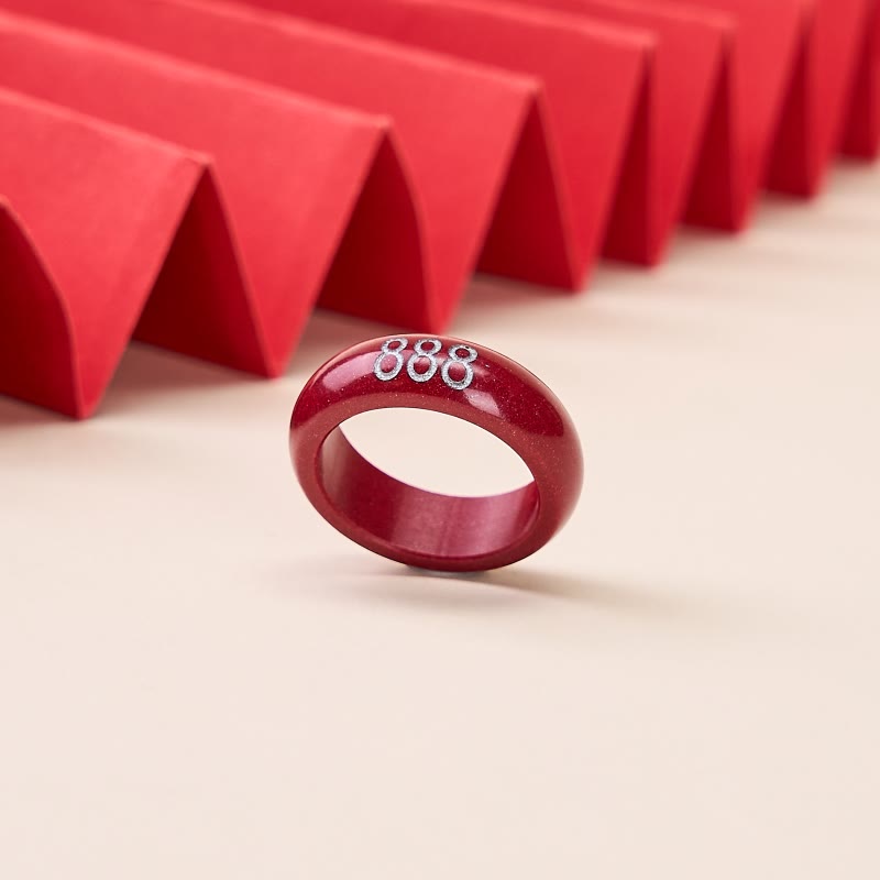 Buddha Stones Runder Ring aus Zinnober mit geschnitzter Engelszahl 444 und Engelszahl 888 – Segensring - image 10