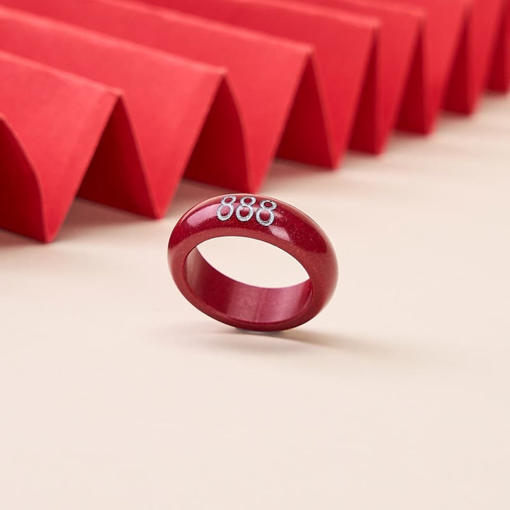 Buddha Stones Runder Ring aus Zinnober mit geschnitzter Engelszahl 444 und Engelszahl 888 – Segensring - image 10