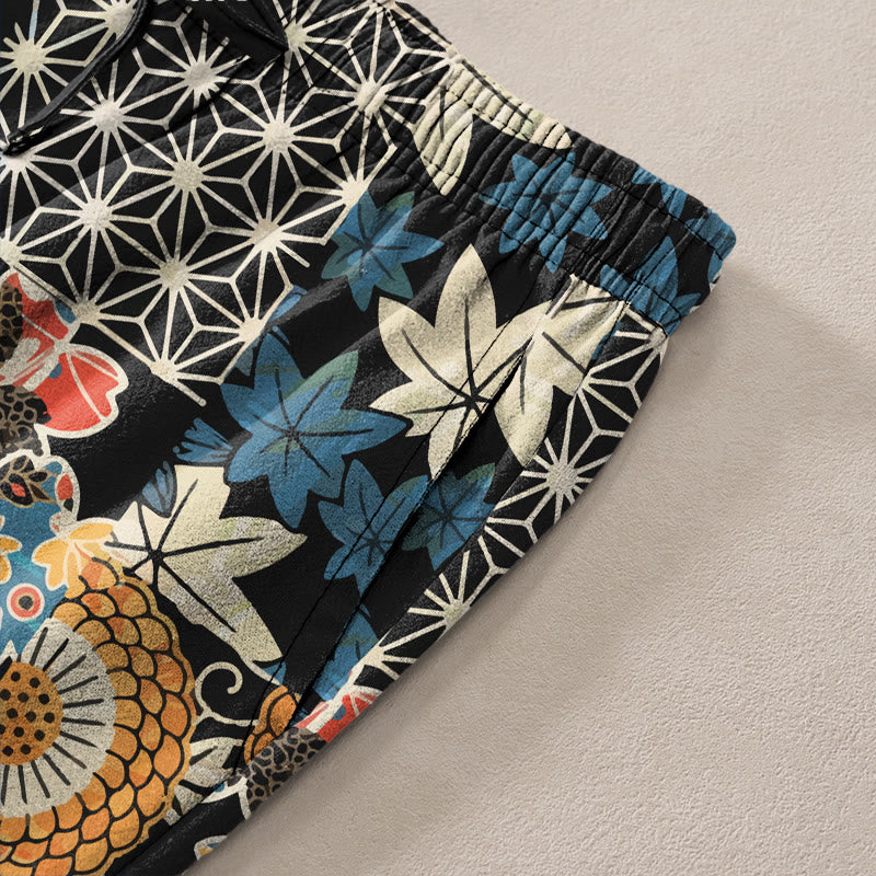 Buddha Stones Herrenhose aus Baumwolle mit böhmischem Blumen-Patchworkmuster, schmal zulaufend und mit Taschen - image 3