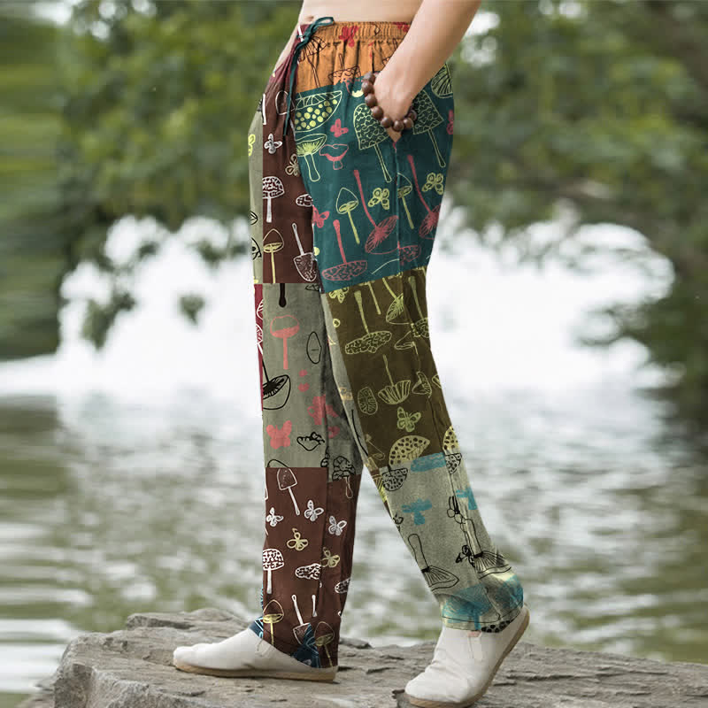 Buddha Stones Herrenhose aus Baumwolle mit Pilzmuster und Taschen - image 1