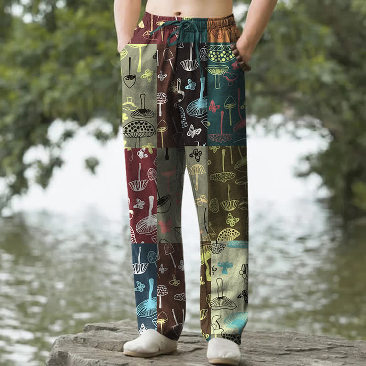 Buddha Stones Herrenhose aus Baumwolle mit Pilzmuster und Taschen - Dunkelgrün - US/ UK/AU50, EU60 (5XL) - image 0