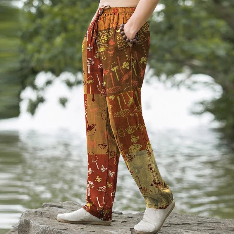 Buddha Stones Herrenhose aus Baumwolle mit Pilzmuster und Taschen - image 5