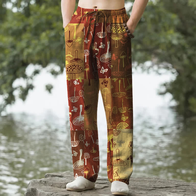 Buddha Stones Herrenhose aus Baumwolle mit Pilzmuster und Taschen - Sienna - US/ UK/AU50, EU60 (5XL) - image 4