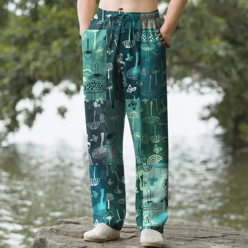 Buddha Stones Herrenhose aus Baumwolle mit Pilzmuster und Taschen - Türkis - US/ UK/AU50, EU60 (5XL) - image 6