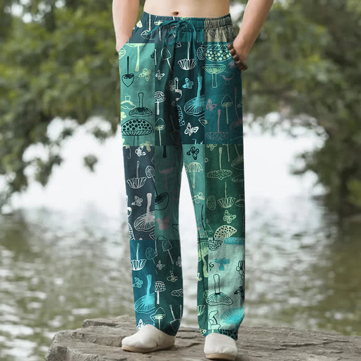 Buddha Stones Herrenhose aus Baumwolle mit Pilzmuster und Taschen - Türkis - US/ UK/AU50, EU60 (5XL) - image 6