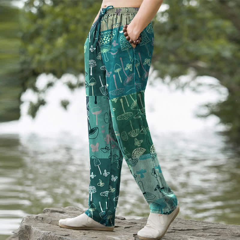 Buddha Stones Herrenhose aus Baumwolle mit Pilzmuster und Taschen - image 7
