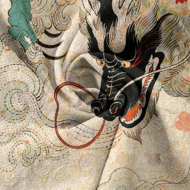 Buddha Stones Herrenhose aus Baumwolle mit orientalischem Drachenwellenmuster, schmal zulaufendem Schnitt und Taschen - image 3
