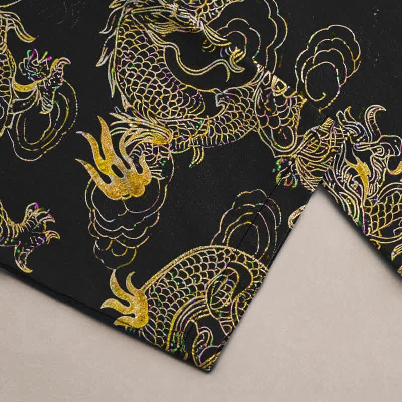 Buddha Stones Herren-Baumwollhose mit goldenem Drachen- und Wolkenmuster, schmal zulaufend und mit Taschen - image 2