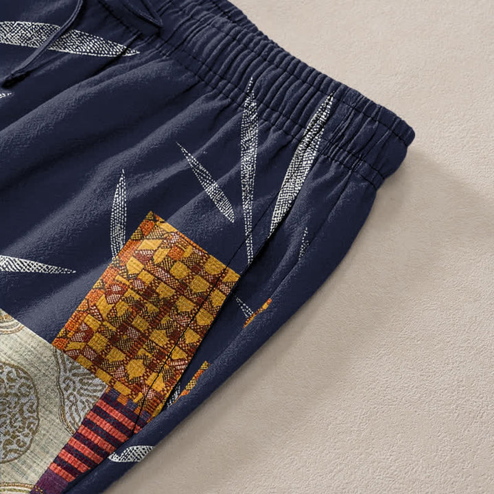 Buddha Stones Herrenhose aus Baumwolle mit böhmischem Patchwork-Blattmuster, schmal zulaufend und mit Taschen - image 3