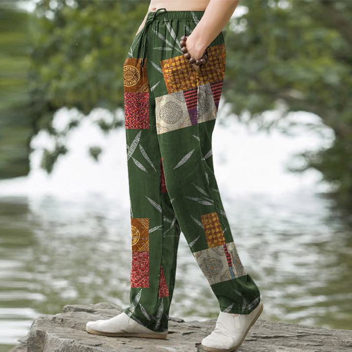 Buddha Stones Herrenhose aus Baumwolle mit böhmischem Patchwork-Blattmuster, schmal zulaufend und mit Taschen - image 5
