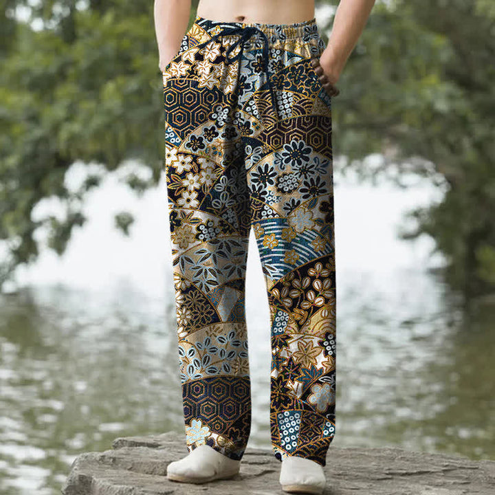 Buddha Stones Herrenhose aus Baumwolle mit böhmischem Patchworkmuster, schmal zulaufend und mit Taschen - Schwarz - US/ UK/AU50, EU60 (5XL) - image 0