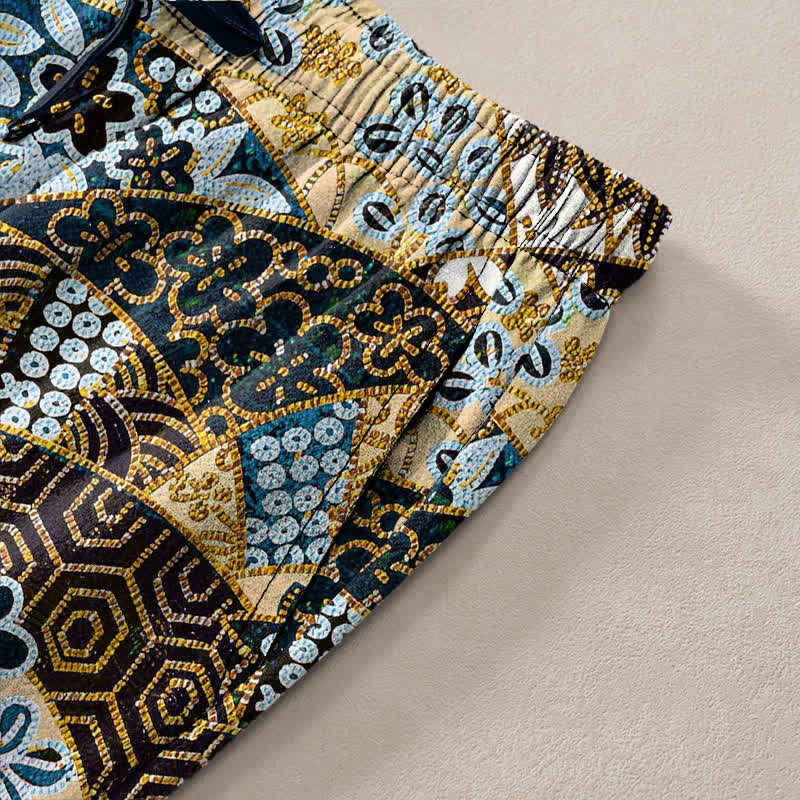 Buddha Stones Herrenhose aus Baumwolle mit böhmischem Patchworkmuster, schmal zulaufend und mit Taschen - image 3