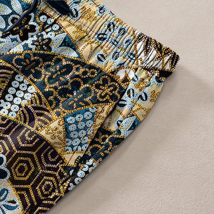 Buddha Stones Herrenhose aus Baumwolle mit böhmischem Patchworkmuster, schmal zulaufend und mit Taschen - image 3