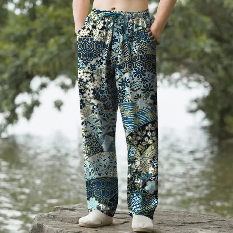 Buddha Stones Herrenhose aus Baumwolle mit böhmischem Patchworkmuster, schmal zulaufend und mit Taschen - Türkis - US/ UK/AU50, EU60 (5XL) - image 4
