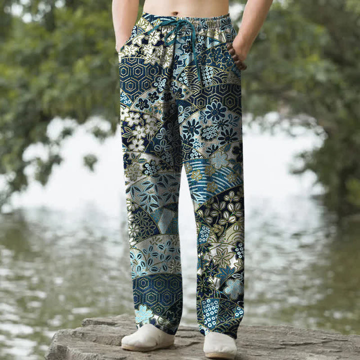Buddha Stones Herrenhose aus Baumwolle mit böhmischem Patchworkmuster, schmal zulaufend und mit Taschen - Türkis - US/ UK/AU50, EU60 (5XL) - image 4