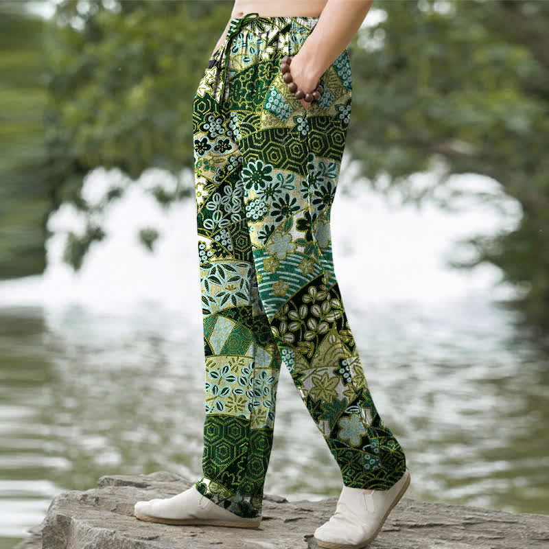 Buddha Stones Herrenhose aus Baumwolle mit böhmischem Patchworkmuster, schmal zulaufend und mit Taschen - image 7