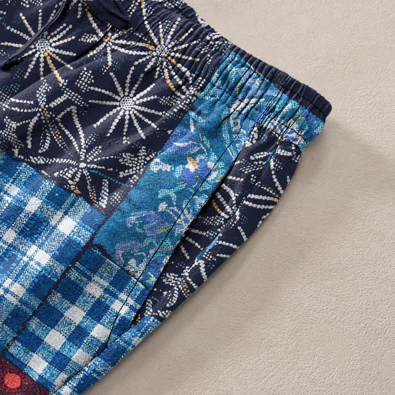 Buddha Stones Herrenhose aus Baumwolle mit Patchwork-Blumenmuster, schmal zulaufendem Schnitt und Taschen - image 3