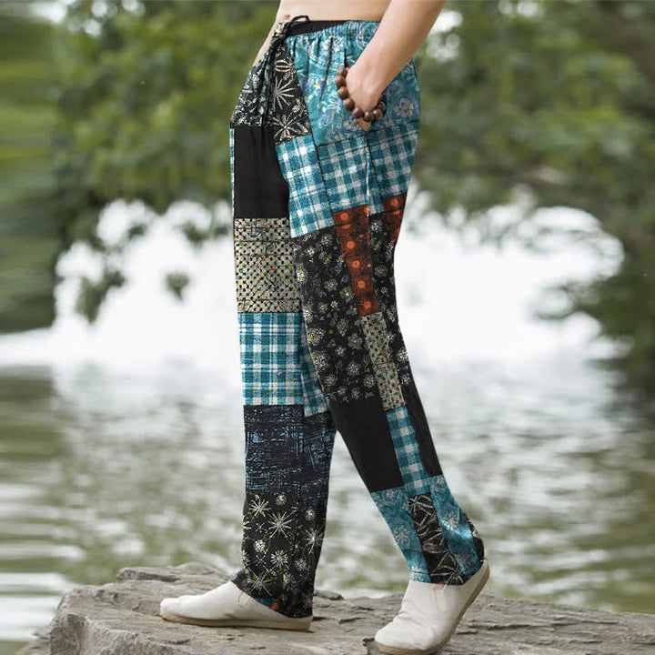 Buddha Stones Herrenhose aus Baumwolle mit Patchwork-Blumenmuster, schmal zulaufendem Schnitt und Taschen - image 5