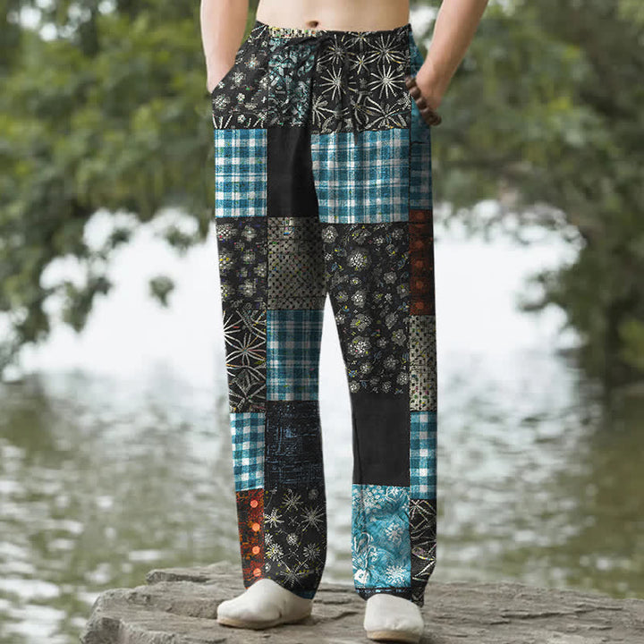 Buddha Stones Herrenhose aus Baumwolle mit Patchwork-Blumenmuster, schmal zulaufendem Schnitt und Taschen - Schwarz - US/ UK/AU50, EU60 (5XL) - image 4