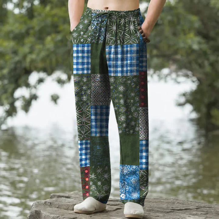 Buddha Stones Herrenhose aus Baumwolle mit Patchwork-Blumenmuster, schmal zulaufendem Schnitt und Taschen - Waldgrün - US/ UK/AU50, EU60 (5XL) - image 6