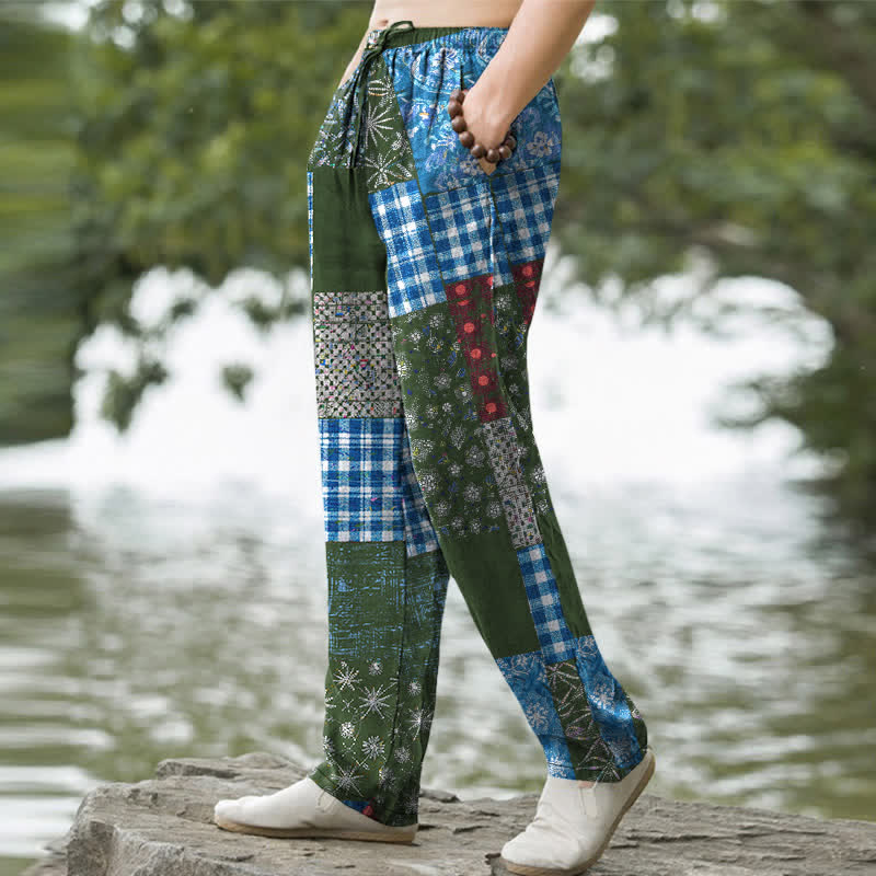 Buddha Stones Herrenhose aus Baumwolle mit Patchwork-Blumenmuster, schmal zulaufendem Schnitt und Taschen - image 7