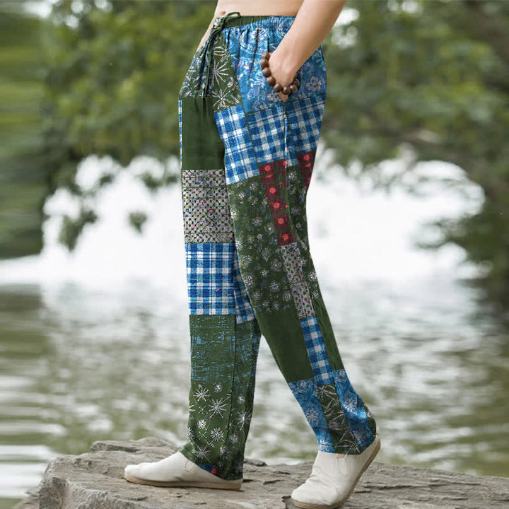 Buddha Stones Herrenhose aus Baumwolle mit Patchwork-Blumenmuster, schmal zulaufendem Schnitt und Taschen - image 7