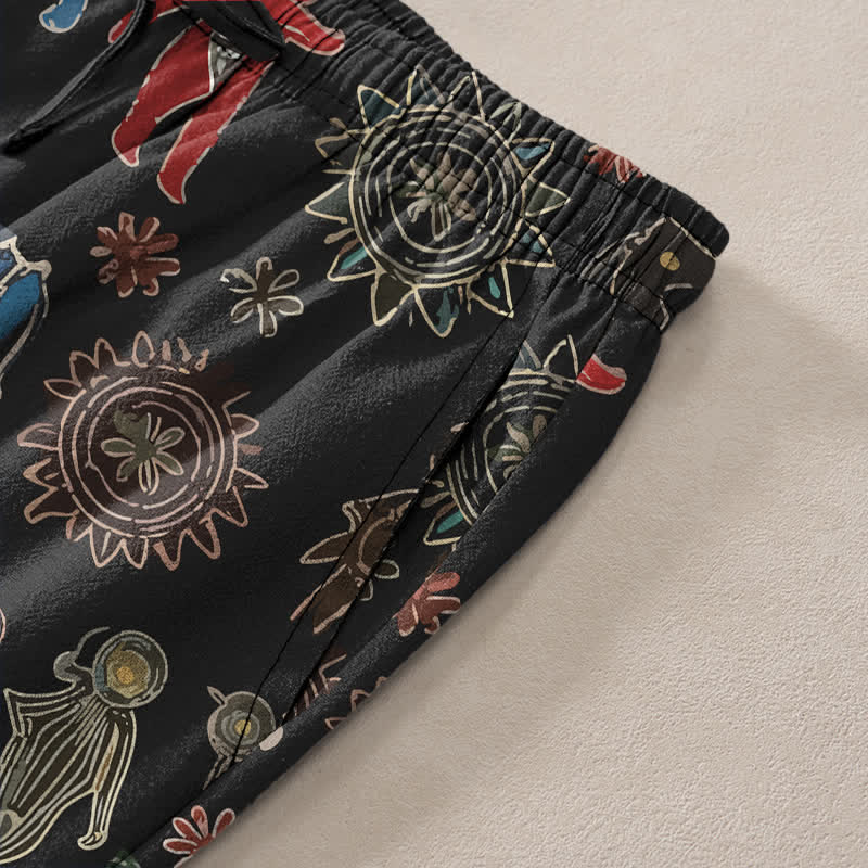 Buddha Stones Herrenhose aus Baumwolle mit böhmischem Sonnenmuster, schmal zulaufendem Schnitt und Taschen - image 3