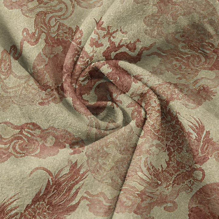 Buddha Stones Baumwollhemd im Vintage-Stil mit Drachenmuster, kurzärmelig, halbe Knopfleiste - image 2