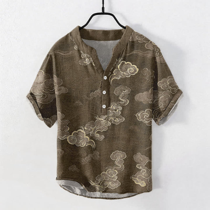 Buddha Stones Kurzarmhemd aus Baumwolle mit Wolkenmuster für Herren, halbknöpfig, kurzärmelig, mit halber Knopfleiste - Sattelbraun - US/ UK/AU50, EU60 (5XL) - image 5