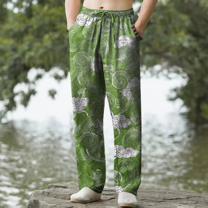 Buddha Stones Herrenhose aus Baumwolle mit Wolken- und Wellenmuster, schmal zulaufend und mit Taschen - Waldgrün - US/ UK/AU50, EU60 (5XL) - image 8