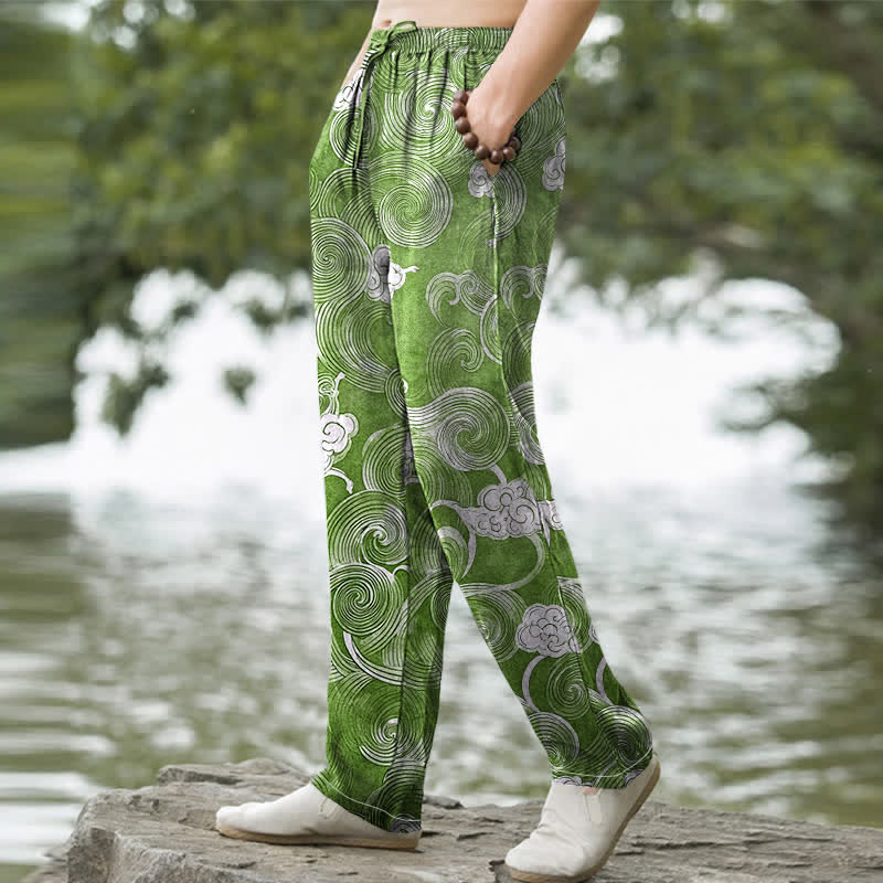 Buddha Stones Herrenhose aus Baumwolle mit Wolken- und Wellenmuster, schmal zulaufend und mit Taschen - image 9