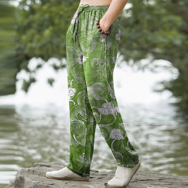 Buddha Stones Herrenhose aus Baumwolle mit Wolken- und Wellenmuster, schmal zulaufend und mit Taschen - image 9
