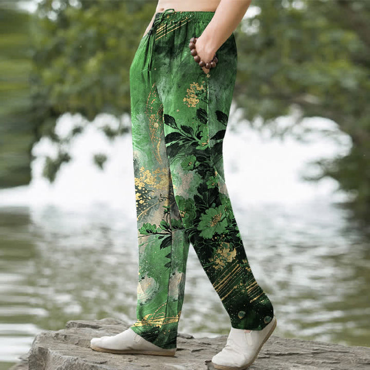 Buddha Stones Herrenhose aus Baumwolle mit floralem Sternenmuster, schmal zulaufendem Schnitt und Taschen - image 5