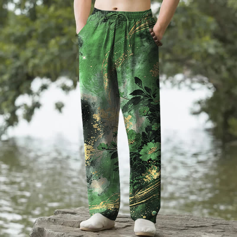 Buddha Stones Herrenhose aus Baumwolle mit floralem Sternenmuster, schmal zulaufendem Schnitt und Taschen - Waldgrün - US/ UK/AU50, EU60 (5XL) - image 4