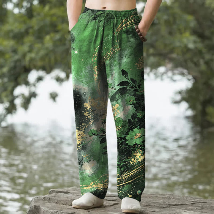 Buddha Stones Herrenhose aus Baumwolle mit floralem Sternenmuster, schmal zulaufendem Schnitt und Taschen - Waldgrün - US/ UK/AU50, EU60 (5XL) - image 4