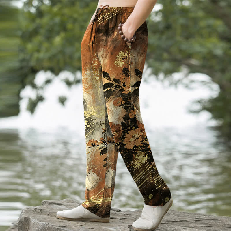 Buddha Stones Herrenhose aus Baumwolle mit floralem Sternenmuster, schmal zulaufendem Schnitt und Taschen - image 9