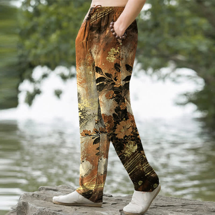 Buddha Stones Herrenhose aus Baumwolle mit floralem Sternenmuster, schmal zulaufendem Schnitt und Taschen - image 9
