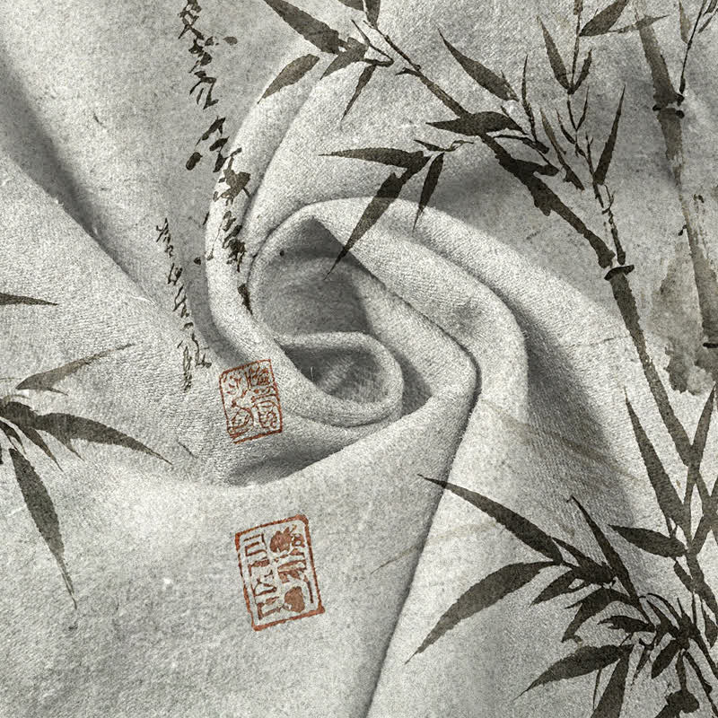 Buddha Stones Herrenhose mit schmal zulaufendem Schnitt und Taschen, bedruckt mit Bambusblattmuster aus Baumwolle - image 3