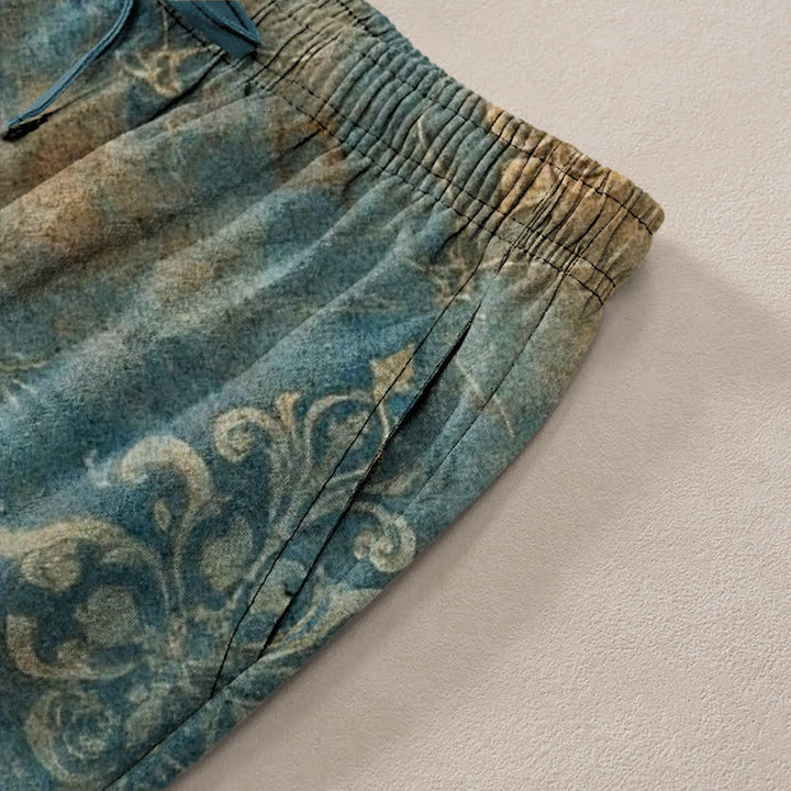 Buddha Stones Baumwollhose für Herren mit Vintage-Barockmuster, schmal zulaufendem Schnitt und Taschen - image 3