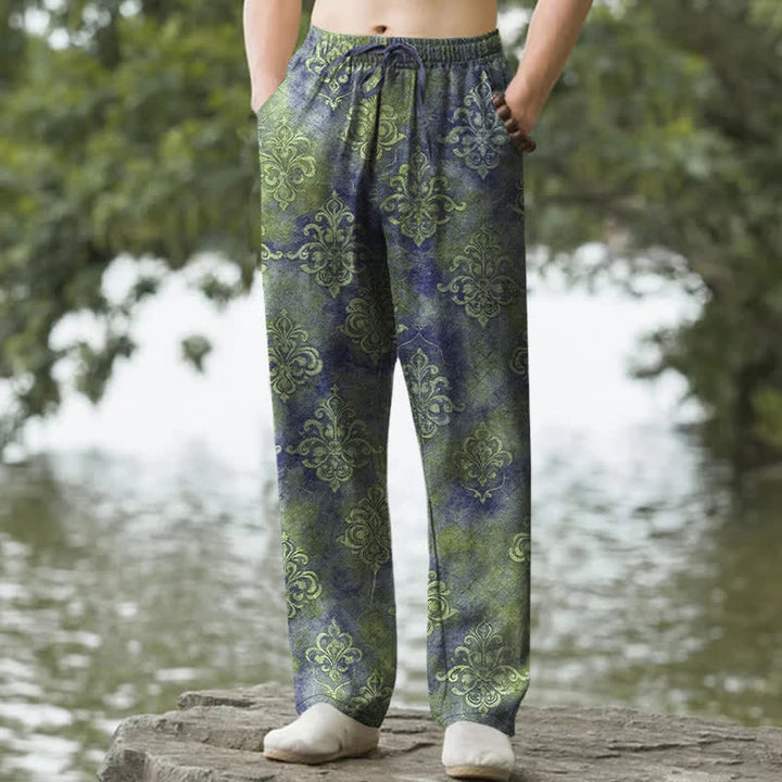 Buddha Stones Baumwollhose für Herren mit Vintage-Barockmuster, schmal zulaufendem Schnitt und Taschen - Olivgrün - US/ UK/AU50, EU60 (5XL) - image 4