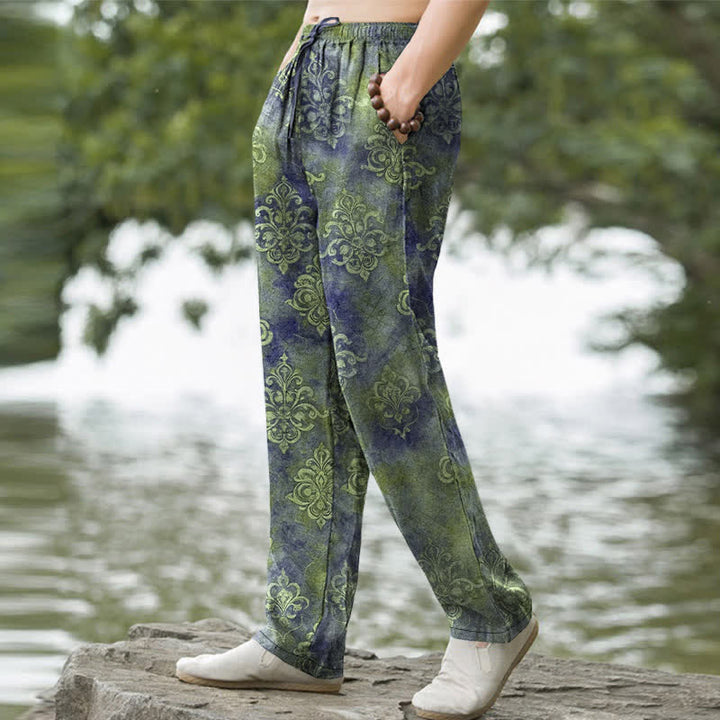 Buddha Stones Baumwollhose für Herren mit Vintage-Barockmuster, schmal zulaufendem Schnitt und Taschen - image 5