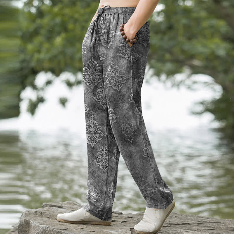 Buddha Stones Baumwollhose für Herren mit Vintage-Barockmuster, schmal zulaufendem Schnitt und Taschen - image 9