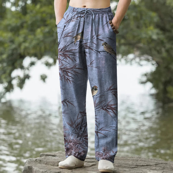 Buddha Stones Herrenhose aus Baumwolle mit Bambus- und Vogelmuster, schmal zulaufend und mit Taschen - Schiefergrau - US/ UK/AU50, EU60 (5XL) - image 8