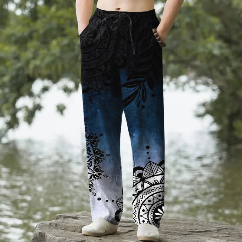Buddha Stones Herrenhose aus Baumwolle mit Ombré-Mandala-Muster, schmal zulaufend und mit Taschen - Marine - US/ UK/AU50, EU60 (5XL) - image 0